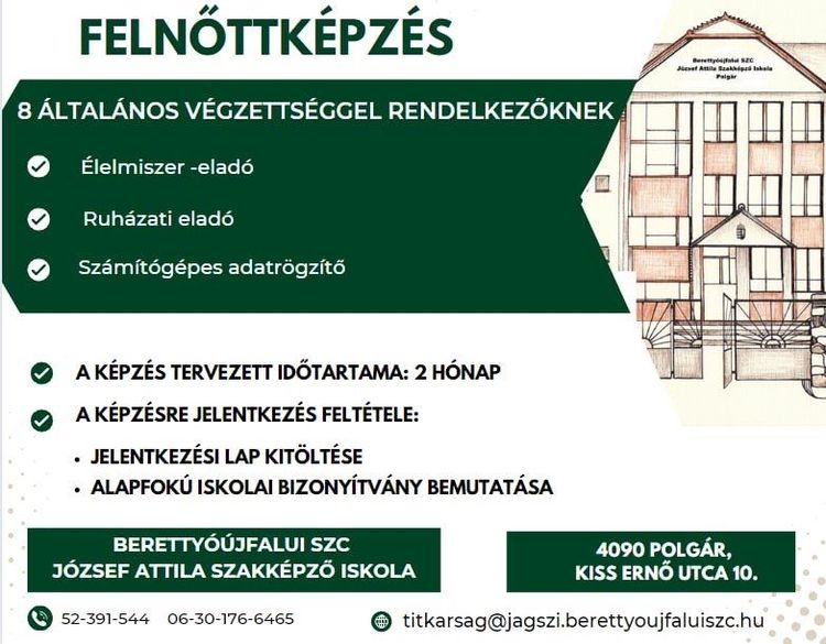 Felnőttképzés 8 általános végzettséggel rendelkezőknek