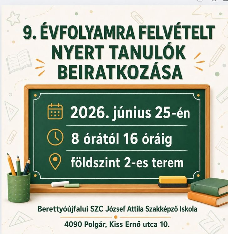 Felvételt nyert tanulók beiratkozása