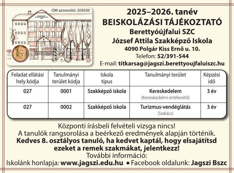 Beiskolázási kódok 2025/2026.